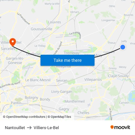 Nantouillet to Villiers-Le-Bel map