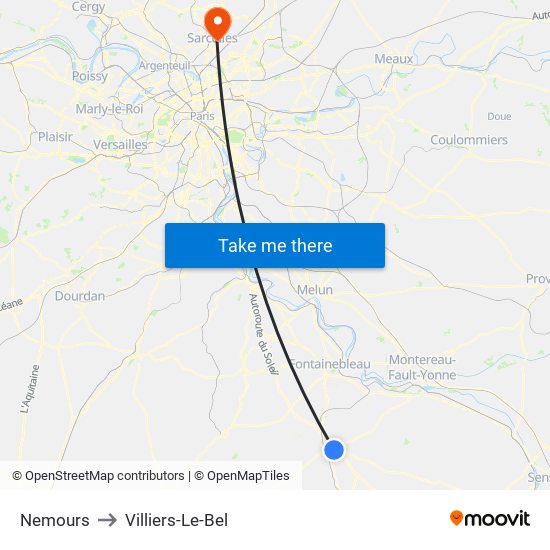 Nemours to Villiers-Le-Bel map