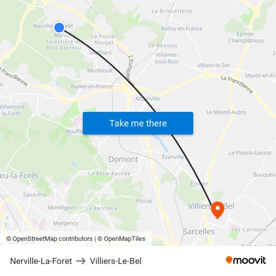 Nerville-La-Foret to Villiers-Le-Bel map