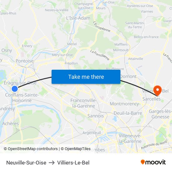 Neuville-Sur-Oise to Villiers-Le-Bel map