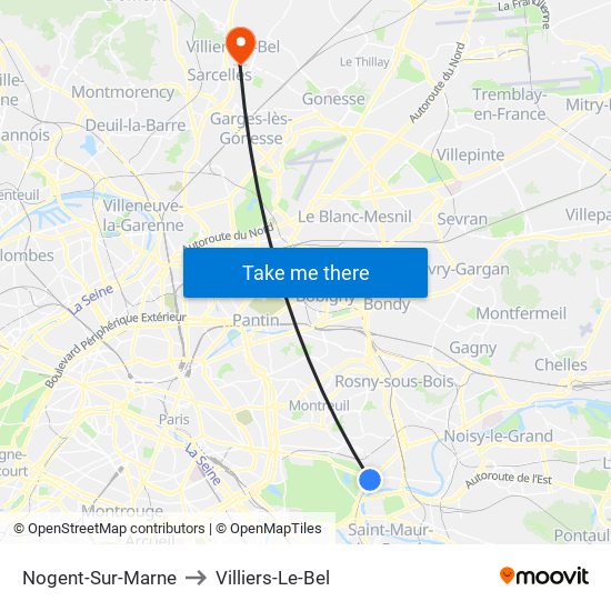 Nogent-Sur-Marne to Villiers-Le-Bel map