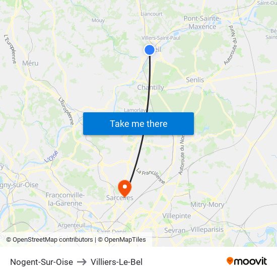 Nogent-Sur-Oise to Villiers-Le-Bel map