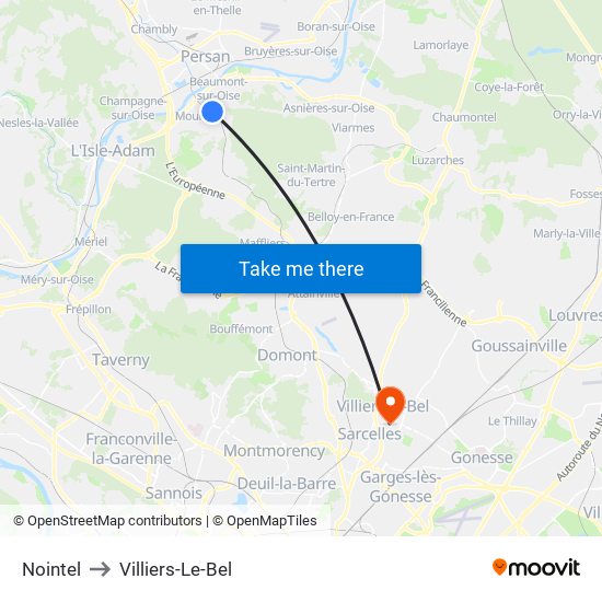 Nointel to Villiers-Le-Bel map