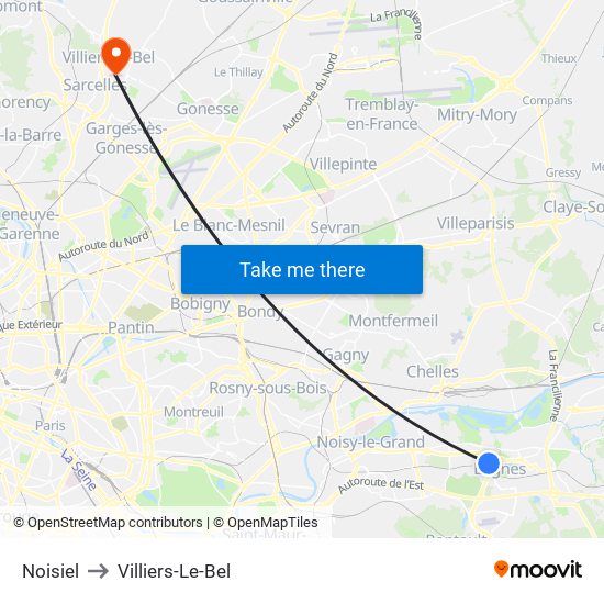Noisiel to Villiers-Le-Bel map