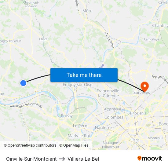 Oinville-Sur-Montcient to Villiers-Le-Bel map