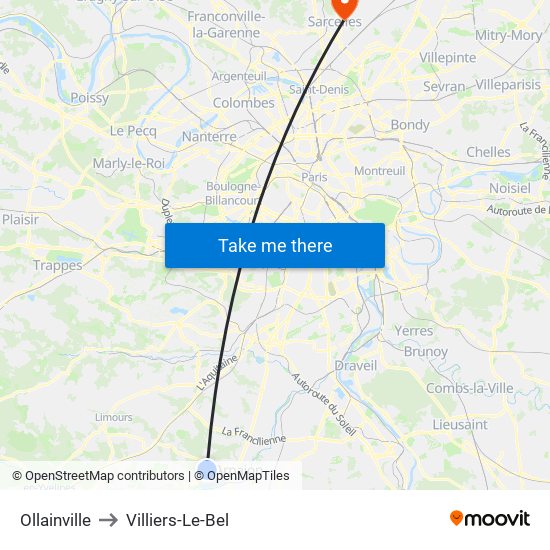 Ollainville to Villiers-Le-Bel map