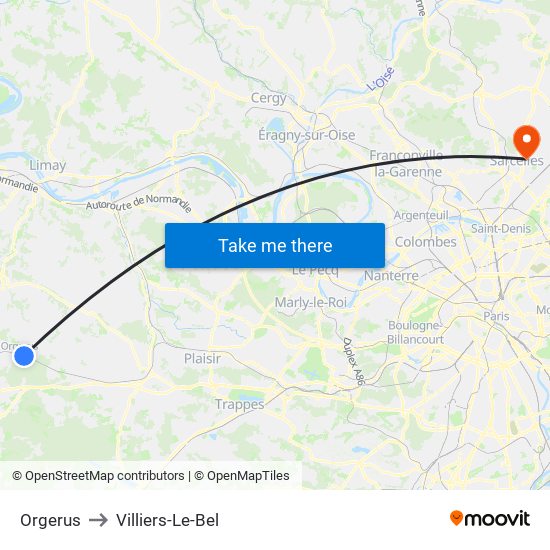 Orgerus to Villiers-Le-Bel map