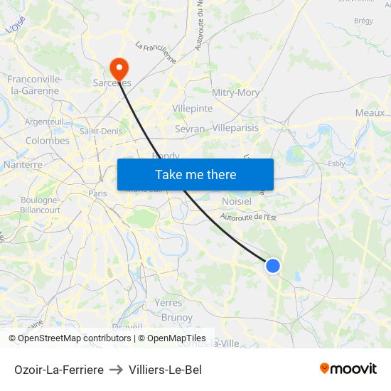 Ozoir-La-Ferriere to Villiers-Le-Bel map