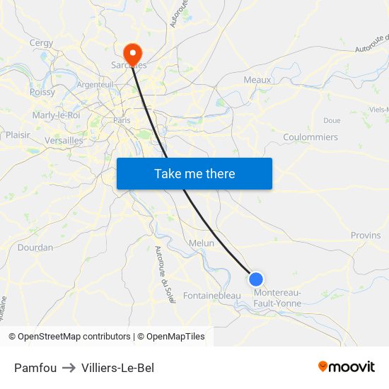 Pamfou to Villiers-Le-Bel map
