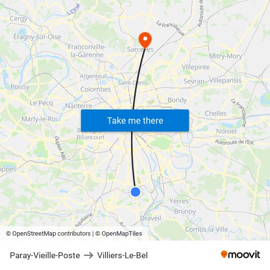 Paray-Vieille-Poste to Villiers-Le-Bel map
