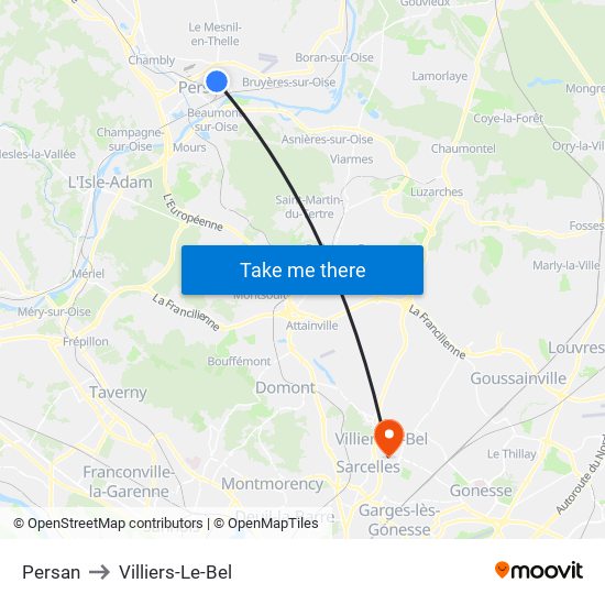Persan to Villiers-Le-Bel map