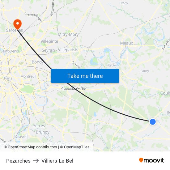 Pezarches to Villiers-Le-Bel map