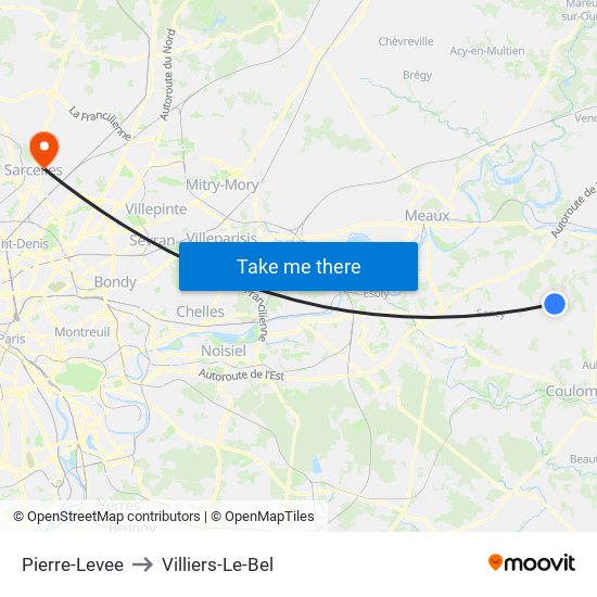 Pierre-Levee to Villiers-Le-Bel map
