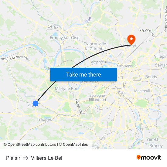Plaisir to Villiers-Le-Bel map