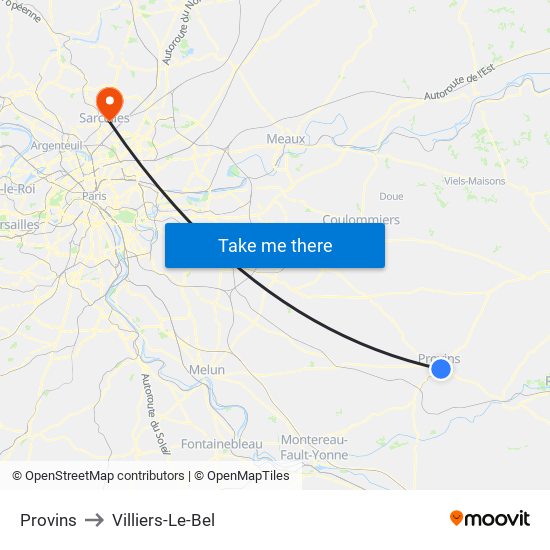 Provins to Villiers-Le-Bel map