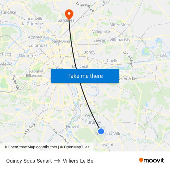 Quincy-Sous-Senart to Villiers-Le-Bel map