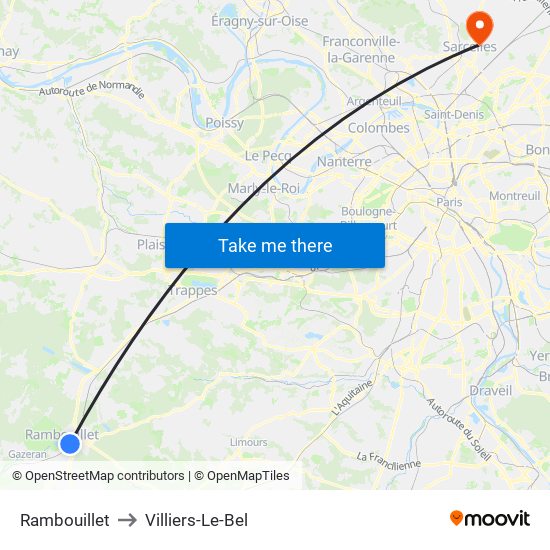 Rambouillet to Villiers-Le-Bel map