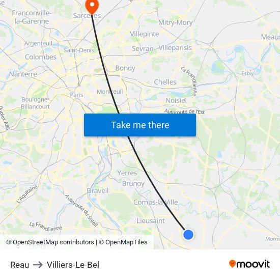 Reau to Villiers-Le-Bel map