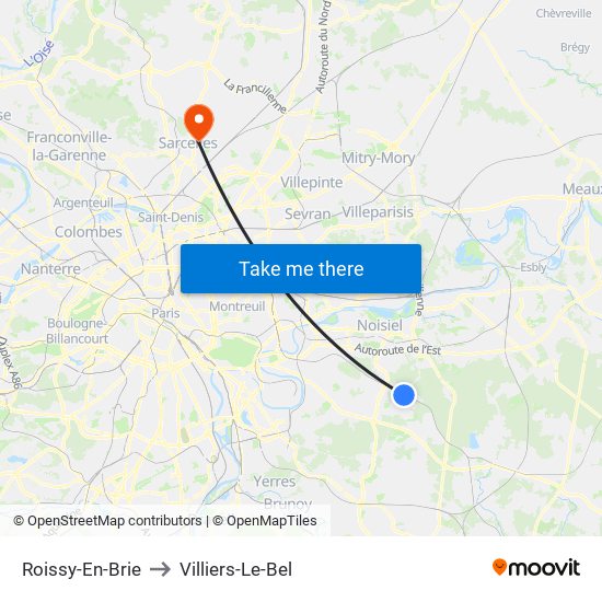 Roissy-En-Brie to Villiers-Le-Bel map