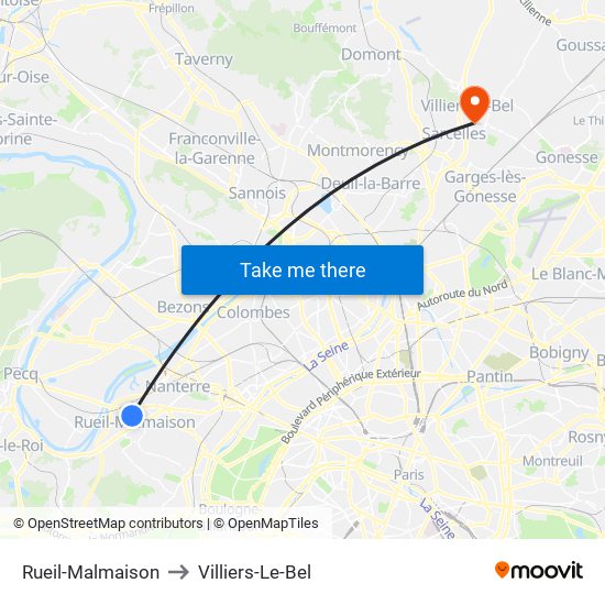 Rueil-Malmaison to Villiers-Le-Bel map