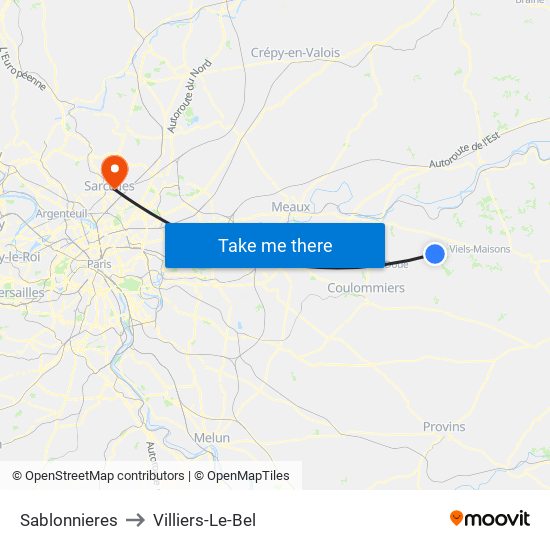 Sablonnieres to Villiers-Le-Bel map