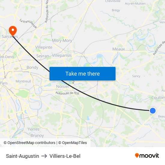 Saint-Augustin to Villiers-Le-Bel map