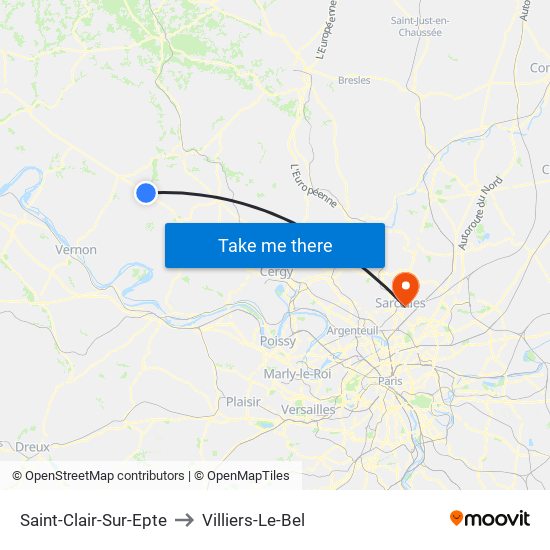 Saint-Clair-Sur-Epte to Villiers-Le-Bel map
