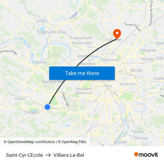 Saint-Cyr-L'Ecole to Villiers-Le-Bel map