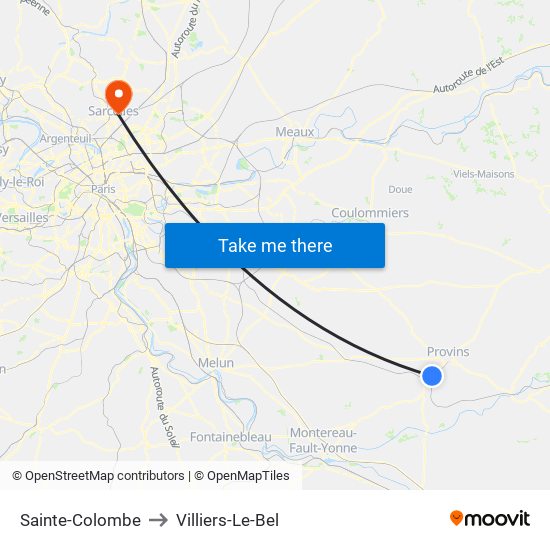 Sainte-Colombe to Villiers-Le-Bel map