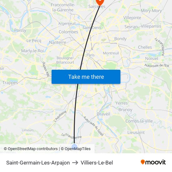Saint-Germain-Les-Arpajon to Villiers-Le-Bel map