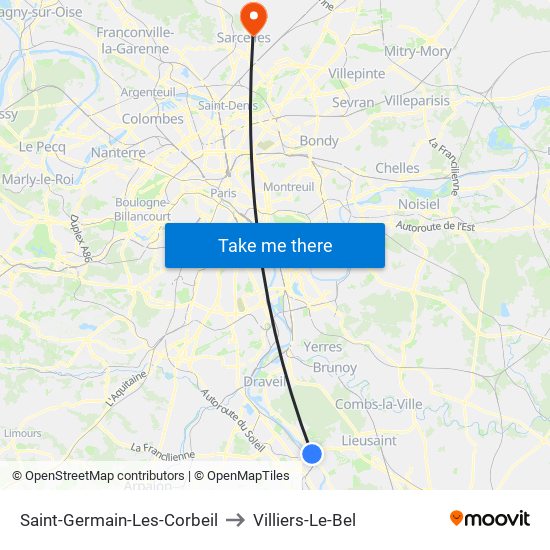 Saint-Germain-Les-Corbeil to Villiers-Le-Bel map