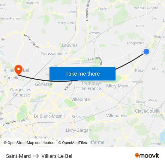 Saint-Mard to Villiers-Le-Bel map