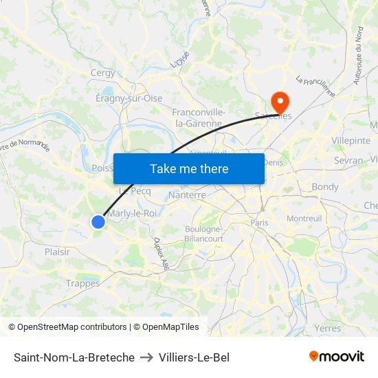 Saint-Nom-La-Breteche to Villiers-Le-Bel map