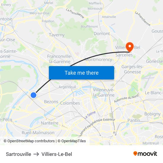 Sartrouville to Villiers-Le-Bel map