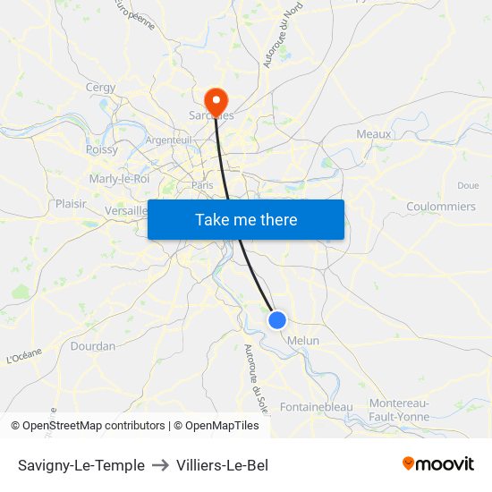 Savigny-Le-Temple to Villiers-Le-Bel map