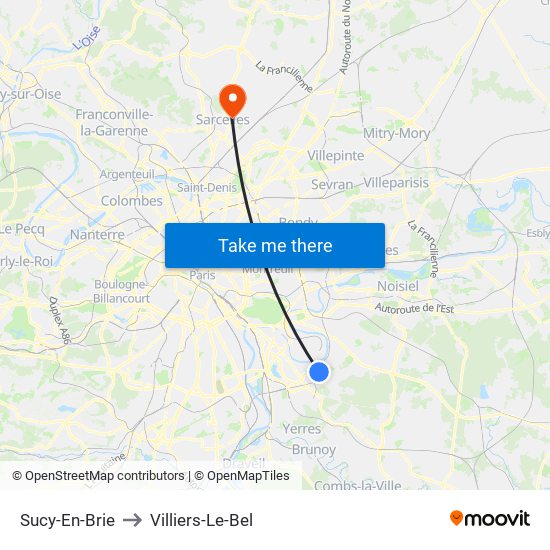 Sucy-En-Brie to Villiers-Le-Bel map