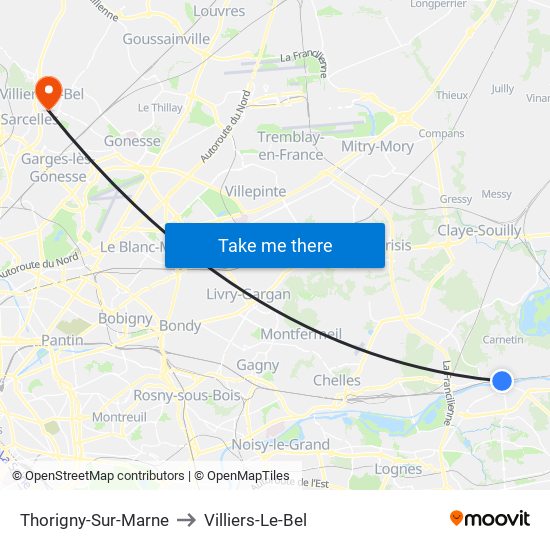 Thorigny-Sur-Marne to Villiers-Le-Bel map