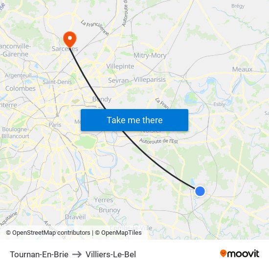 Tournan-En-Brie to Villiers-Le-Bel map