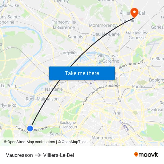 Vaucresson to Villiers-Le-Bel map