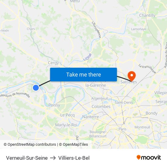 Verneuil-Sur-Seine to Villiers-Le-Bel map