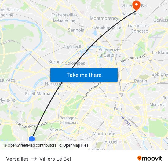 Versailles to Villiers-Le-Bel map