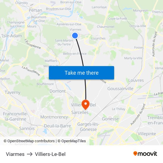 Viarmes to Villiers-Le-Bel map