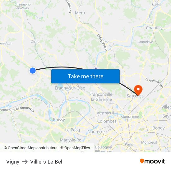 Vigny to Villiers-Le-Bel map