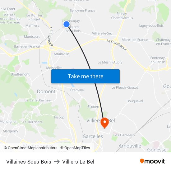 Villaines-Sous-Bois to Villiers-Le-Bel map