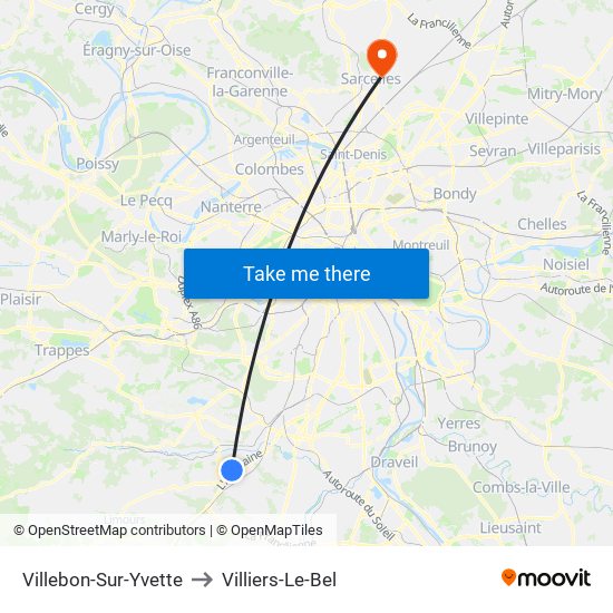 Villebon-Sur-Yvette to Villiers-Le-Bel map
