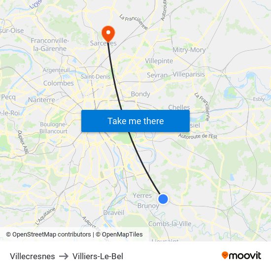 Villecresnes to Villiers-Le-Bel map