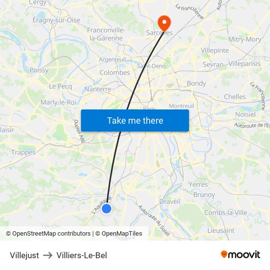 Villejust to Villiers-Le-Bel map