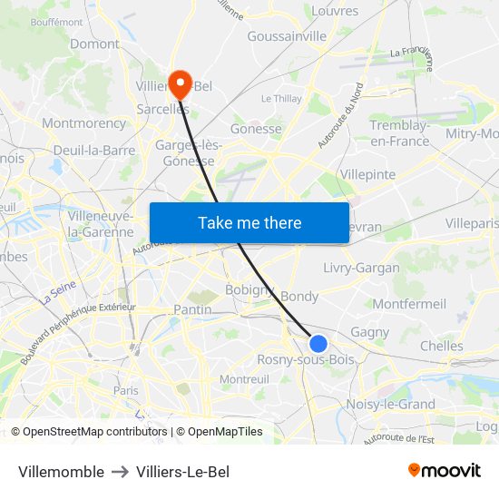 Villemomble to Villiers-Le-Bel map