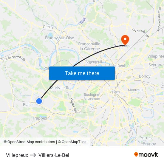 Villepreux to Villiers-Le-Bel map