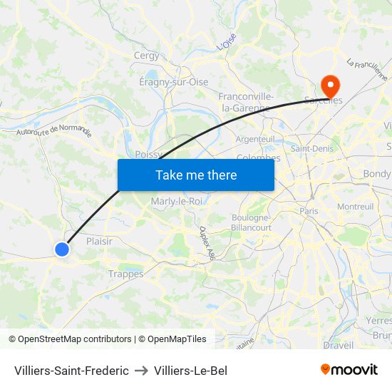 Villiers-Saint-Frederic to Villiers-Le-Bel map